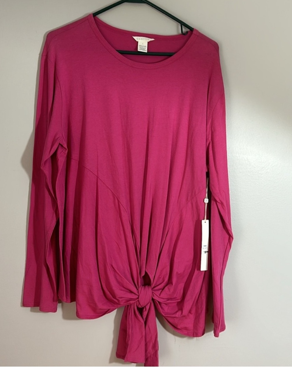 Caslon Long Sleeve Tie-Front Top in Magenta